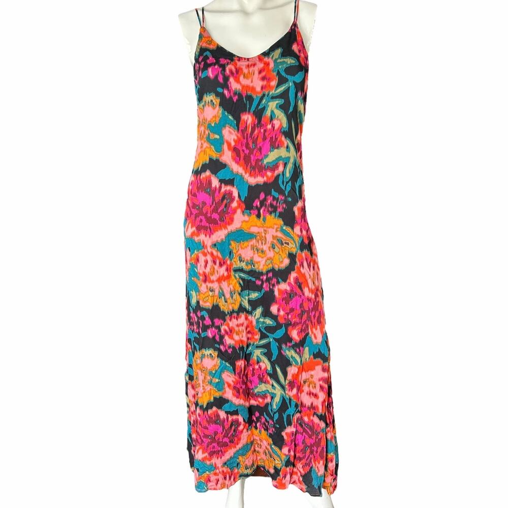 Stillwater Double Strap Slip Dress Medium Vibrant Floral Boho Maxi - Picture 3 of 8